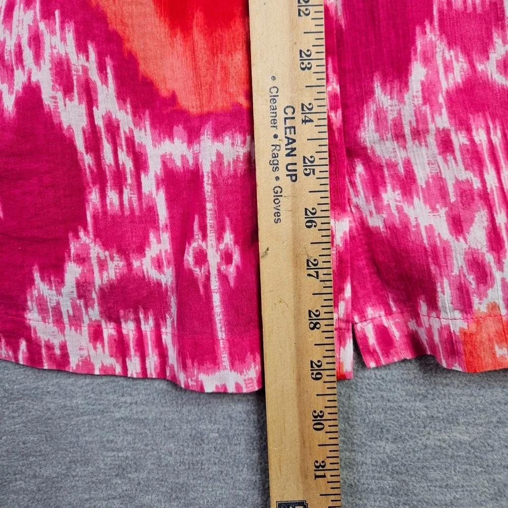 Jones New York Woman Women's 2X Pink Orange Ikat Print Button Front Shirt